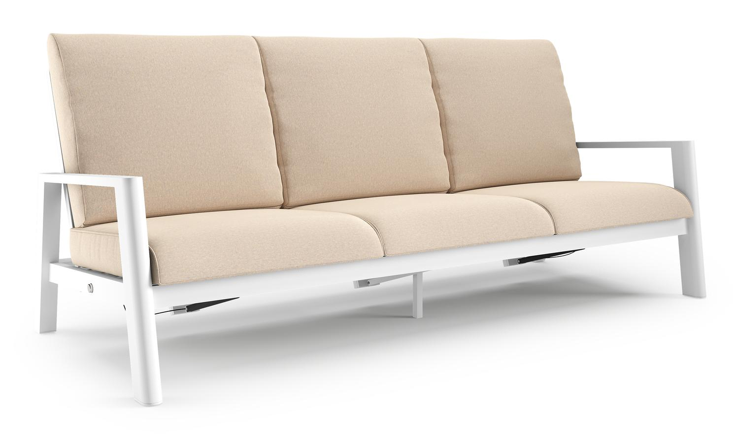 Canapé de jardin Cirello en aluminium blanc et coussins en all weather sunbrella® luxe heritage papyrus