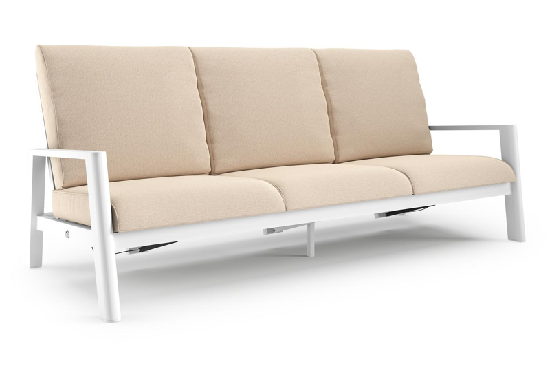 Canapé de jardin Cirello en aluminium blanc et coussins en all weather sunbrella® luxe heritage papyrus