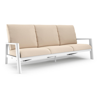 Canapé de jardin Cirello en aluminium blanc et coussins en all weather sunbrella® luxe heritage papyrus