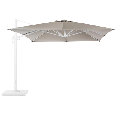 Rufina zweefparasol met tiltfunctie in wit aluminium met natte nature grey all weather sunbrella® luxe parasoldoek - L1: 300 x L2: 400 cm (met voet)