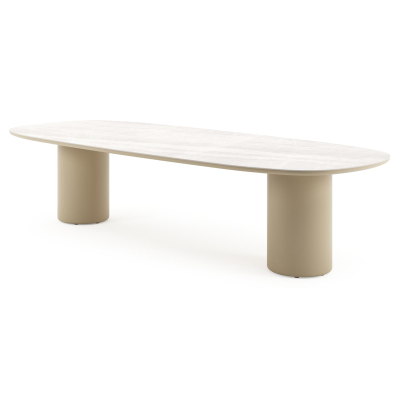 Amico tuintafel bombo in beige aluminium en volkeramiek Taj Mahal - L 320 x B 130 x H 73.5 cm
