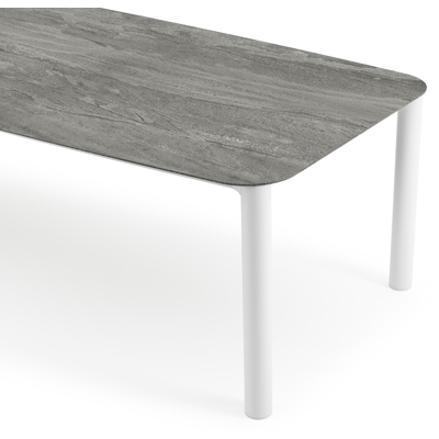 Orso tuintafel bootvorm in wit aluminium en volkeramiek Aspen Grey - L 315 x B 115 x H 75 cm