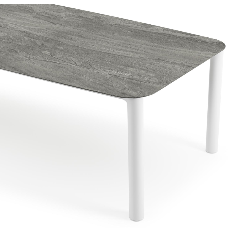 Orso tuintafel bootvorm in wit aluminium en volkeramiek Aspen Grey - L 315 x B 115 x H 75 cm