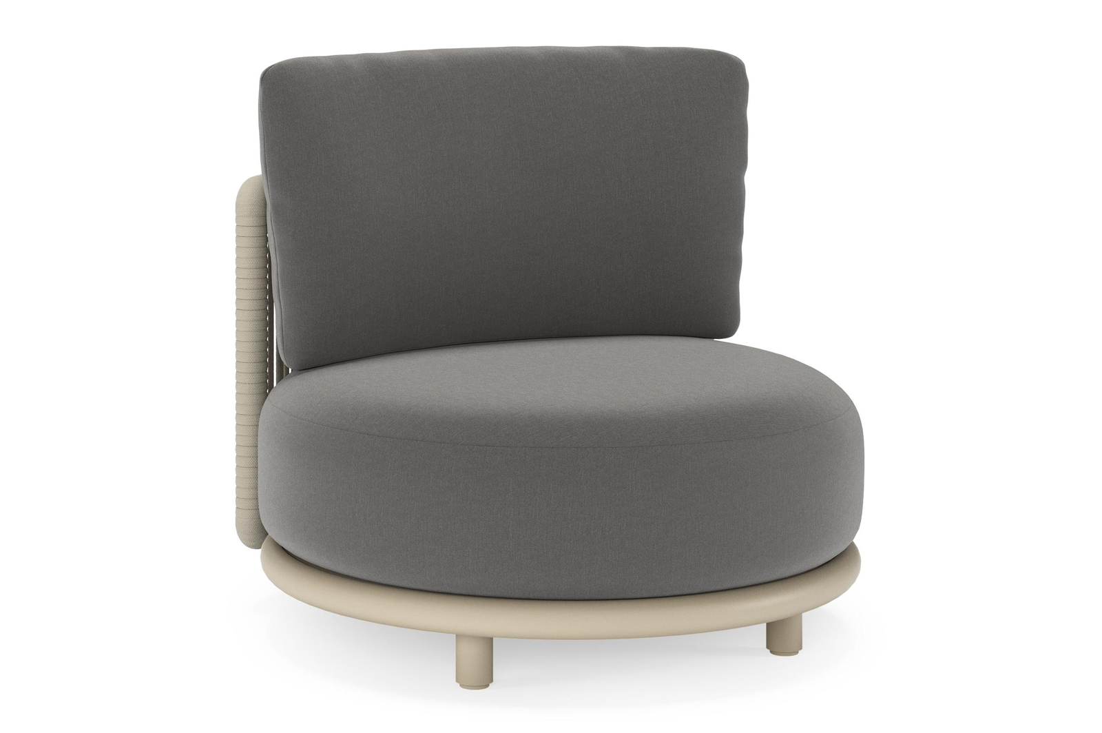 Lomano loungestoel in beige aluminium en beige verticaal geweven luxe vlakke rope met Natte Charcoal Chine all weather sunbrellaÂ® luxe