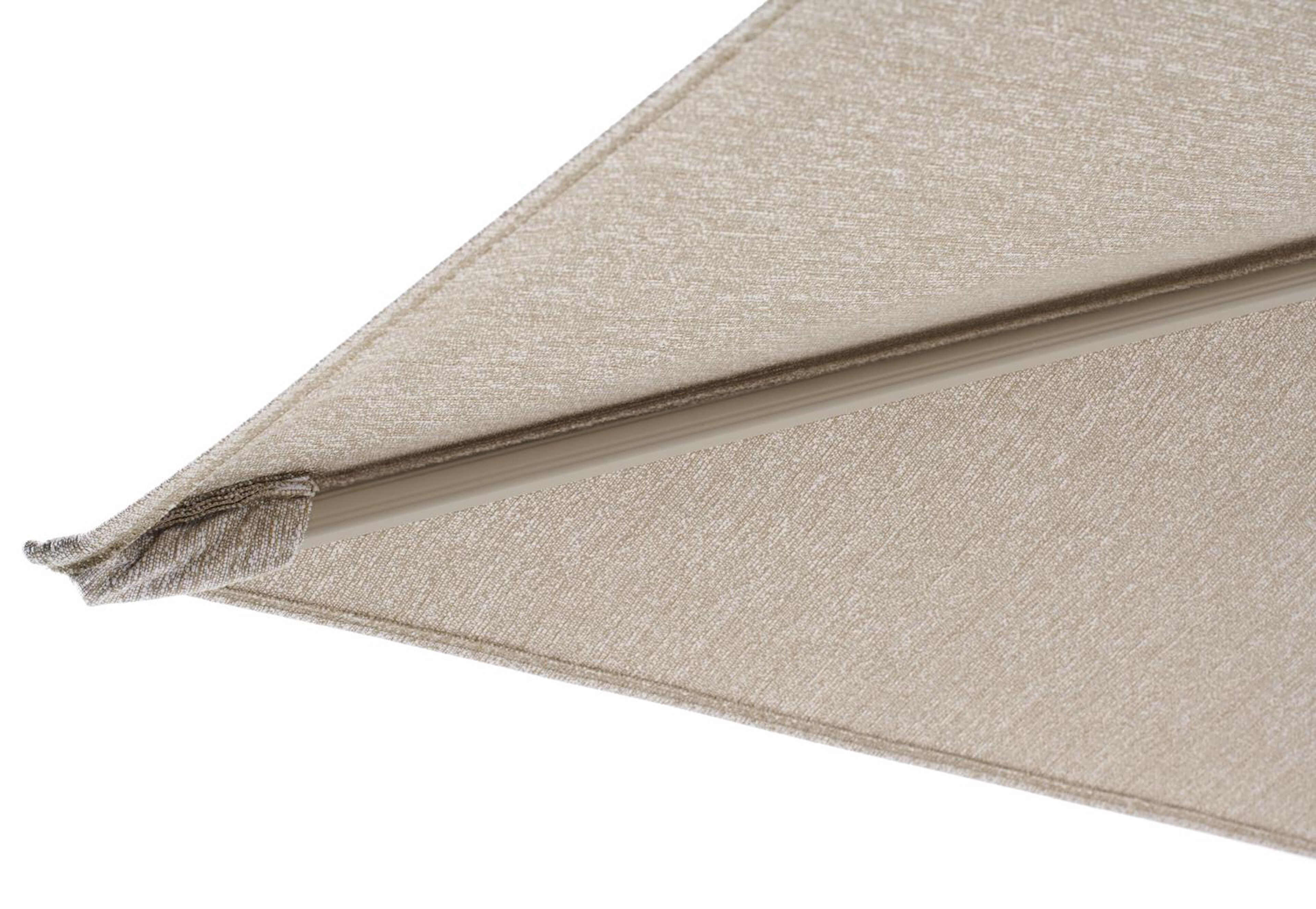 Rufina zweefparasol met tiltfunctie in beige aluminium en Tundra Sand All Weather Sunbrella® Luxe parasoldoek - L1 400 x L2 300 cm met parasolvoet Minore 150 kg met wielen