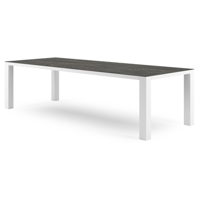 Table de jardin Nano rectangulaire en aluminium blanc et céramique pleine Black Obsession - Lg. 280 x Lrg. 110 x Haut. 75 cm