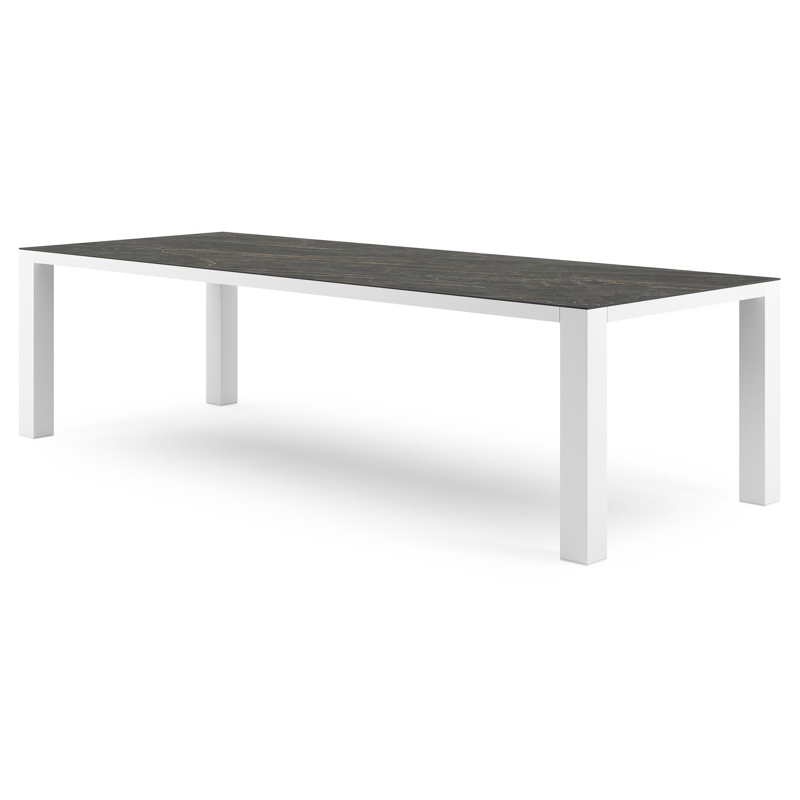 Table de jardin Nano rectangulaire en aluminium blanc et céramique pleine Black Obsession - Lg. 280 x Lrg. 110 x Haut. 75 cm