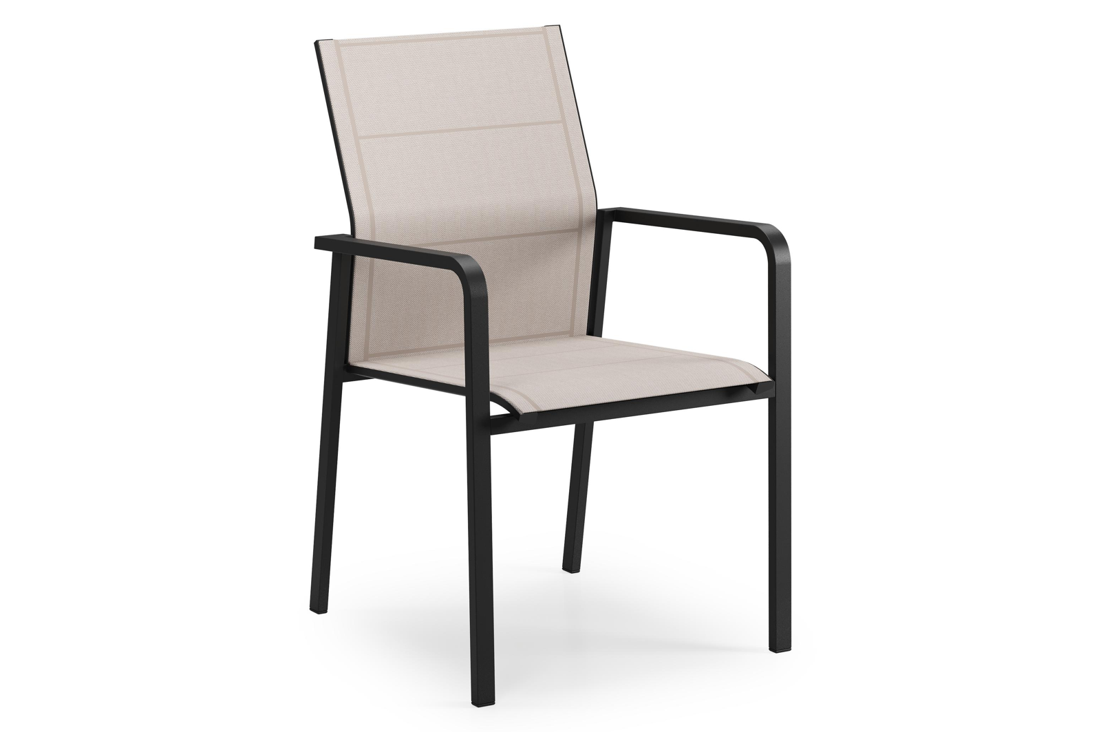 Como stapelbare tuinstoel in zwart aluminium en beige textilene