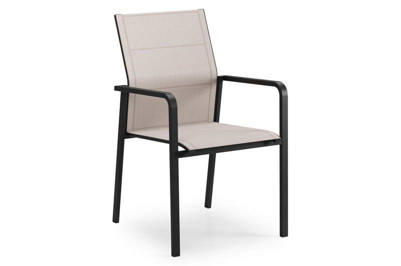 Como stapelbare tuinstoel in zwart aluminium en beige textilene