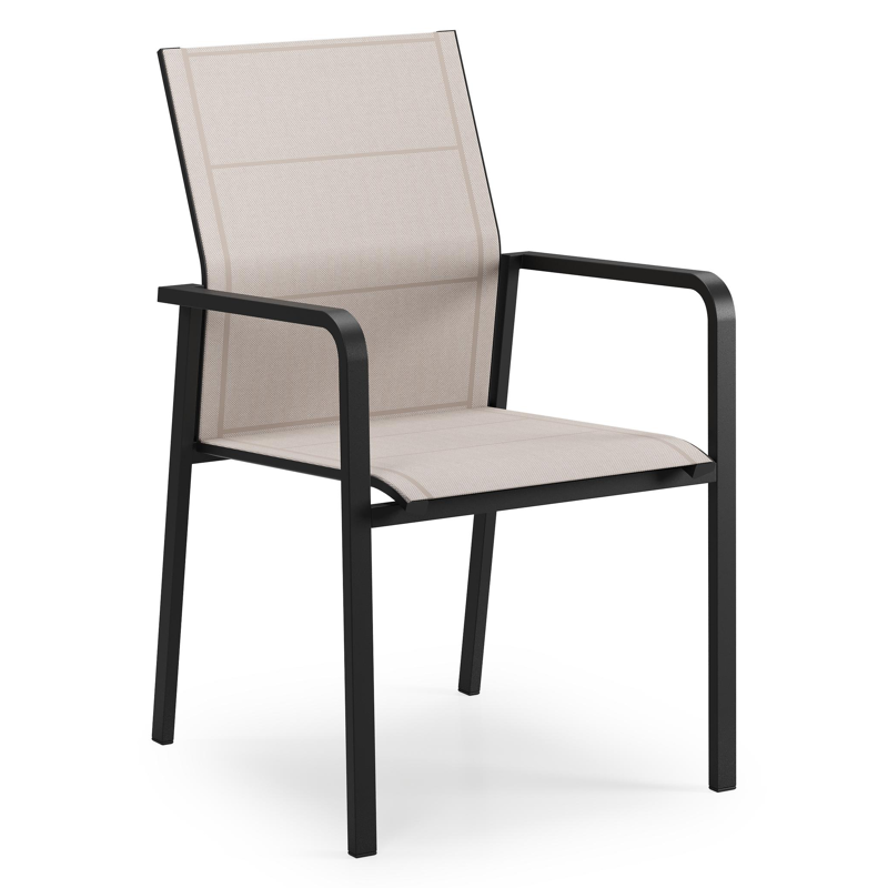 Como stapelbare tuinstoel in zwart aluminium en beige textilene