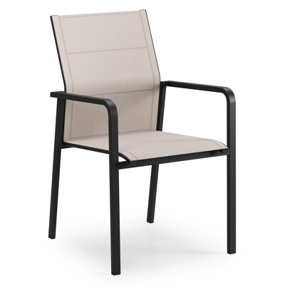 Como stapelbare tuinstoel in zwart aluminium en beige textilene