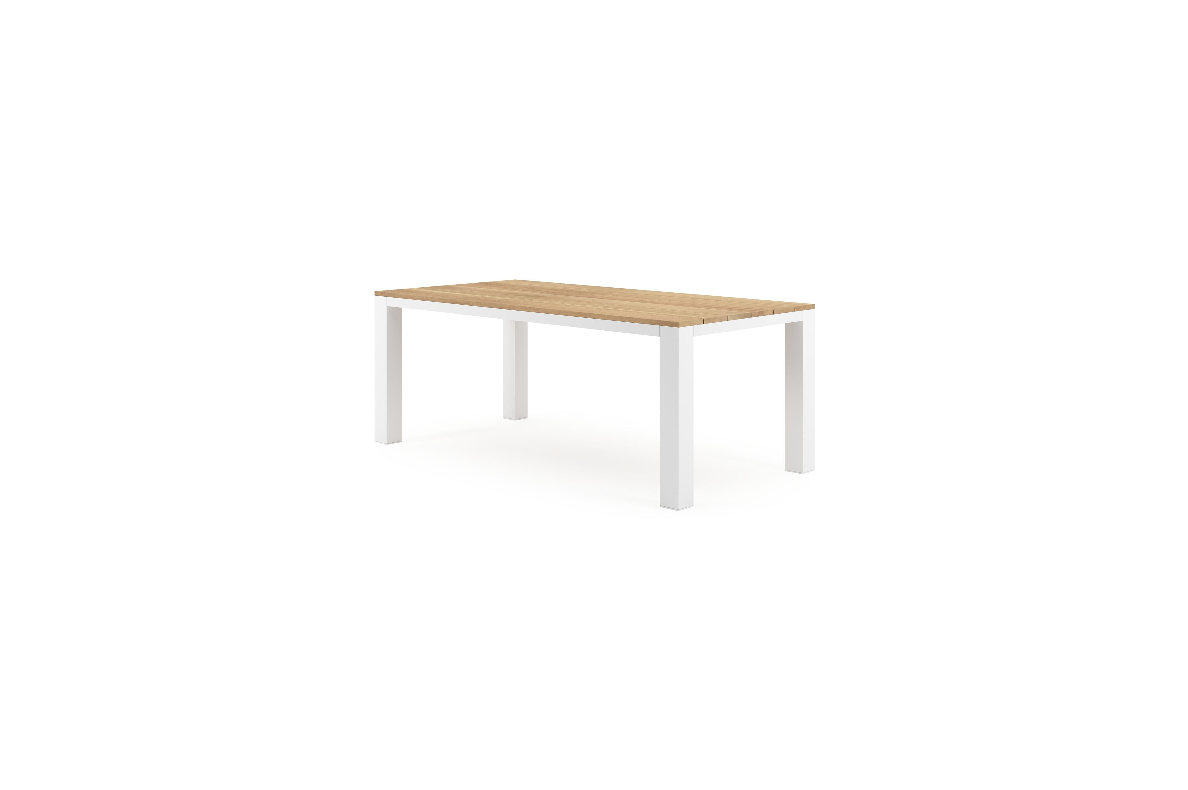 Nano tuintafel in wit aluminium en teak - L 200 x B 100 x H 75 cm