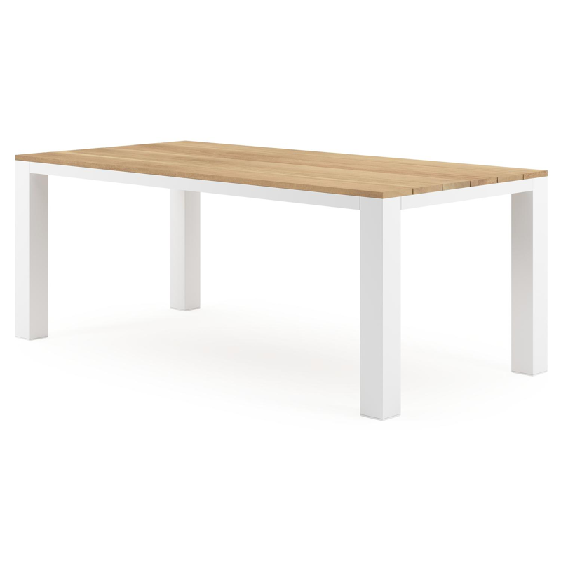Nano tuintafel in wit aluminium en teak - L 200 x B 100 x H 75 cm