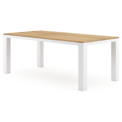 Nano tuintafel in wit aluminium en teak - L 200 x B 100 x H 75 cm