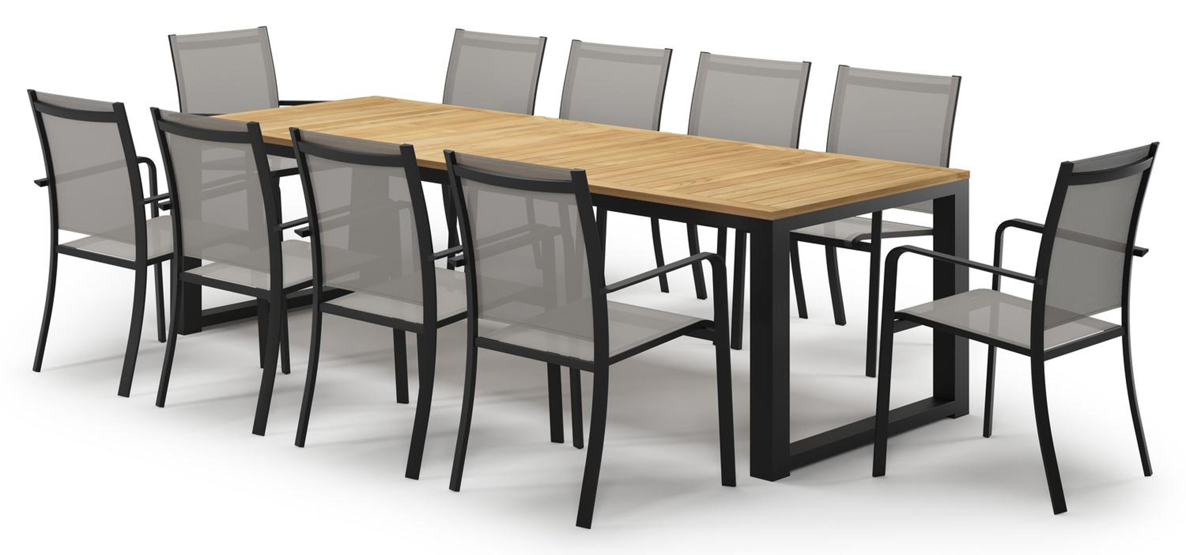 Livo tuinset in zwart aluminium en teak met 10 Calobra tuinstoelen