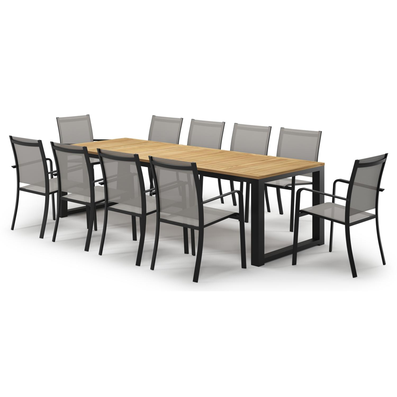 Livo tuinset in zwart aluminium en teak met 10 Calobra tuinstoelen