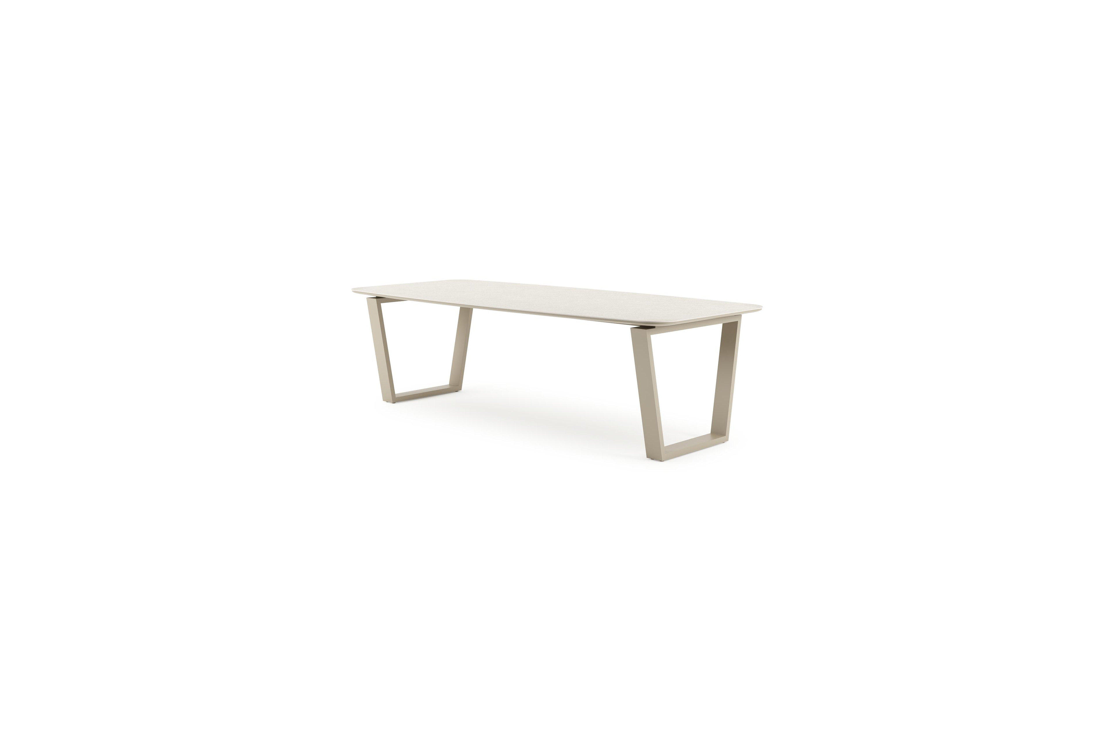 Table de jardin Pagino forme de bateau en aluminium beige et céramique Shilin Lg. 255 x Lrg. 115 x Haut. 73 cm
