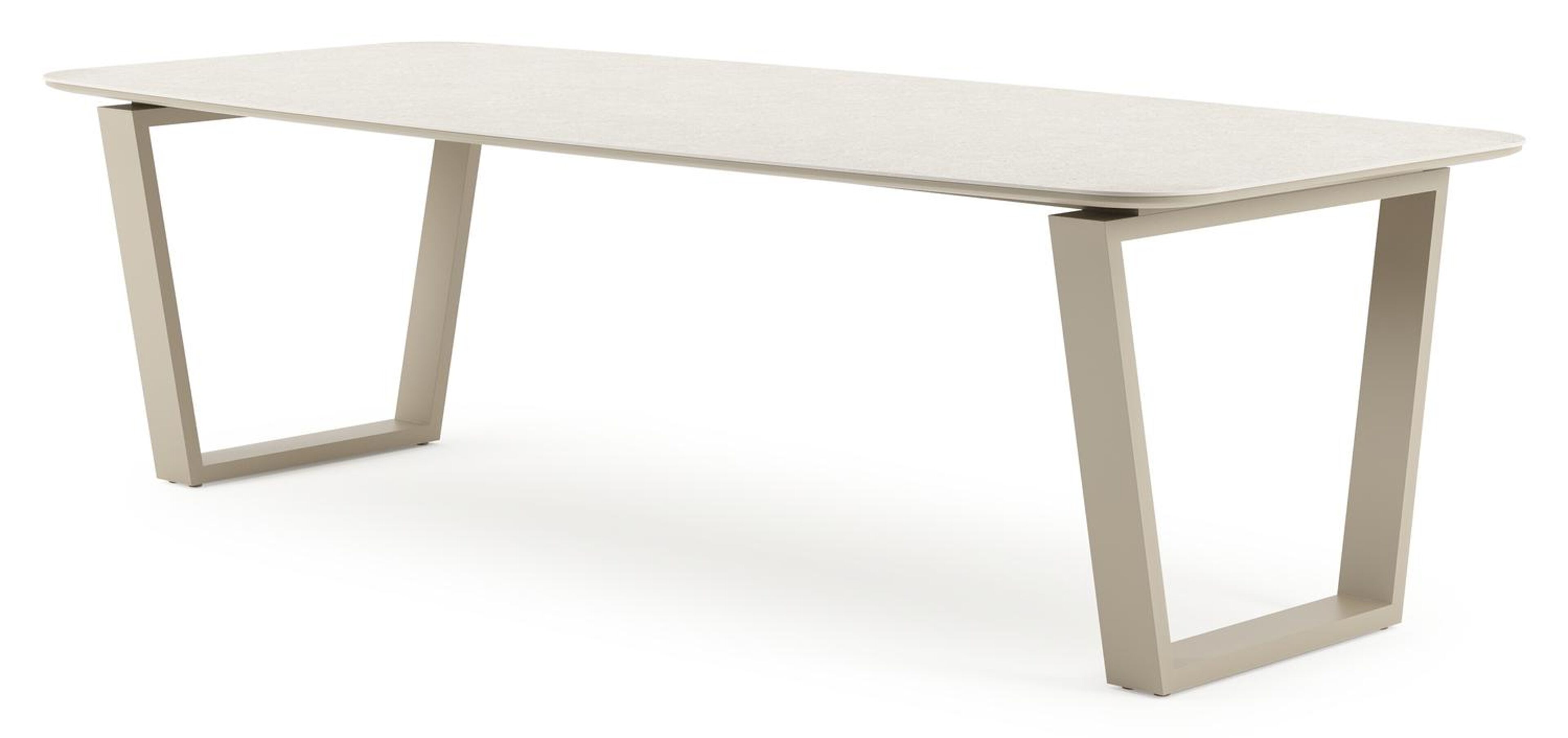Table de jardin Pagino forme de bateau en aluminium beige et céramique Shilin Lg. 255 x Lrg. 115 x Haut. 73 cm