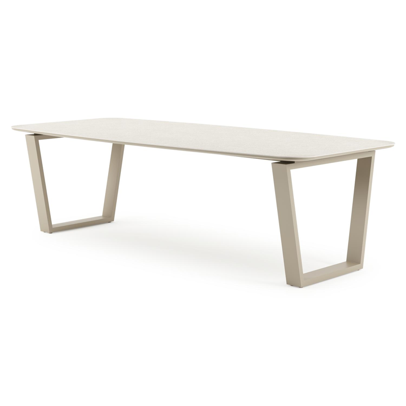 Table de jardin Pagino forme de bateau en aluminium beige et céramique Shilin Lg. 255 x Lrg. 115 x Haut. 73 cm