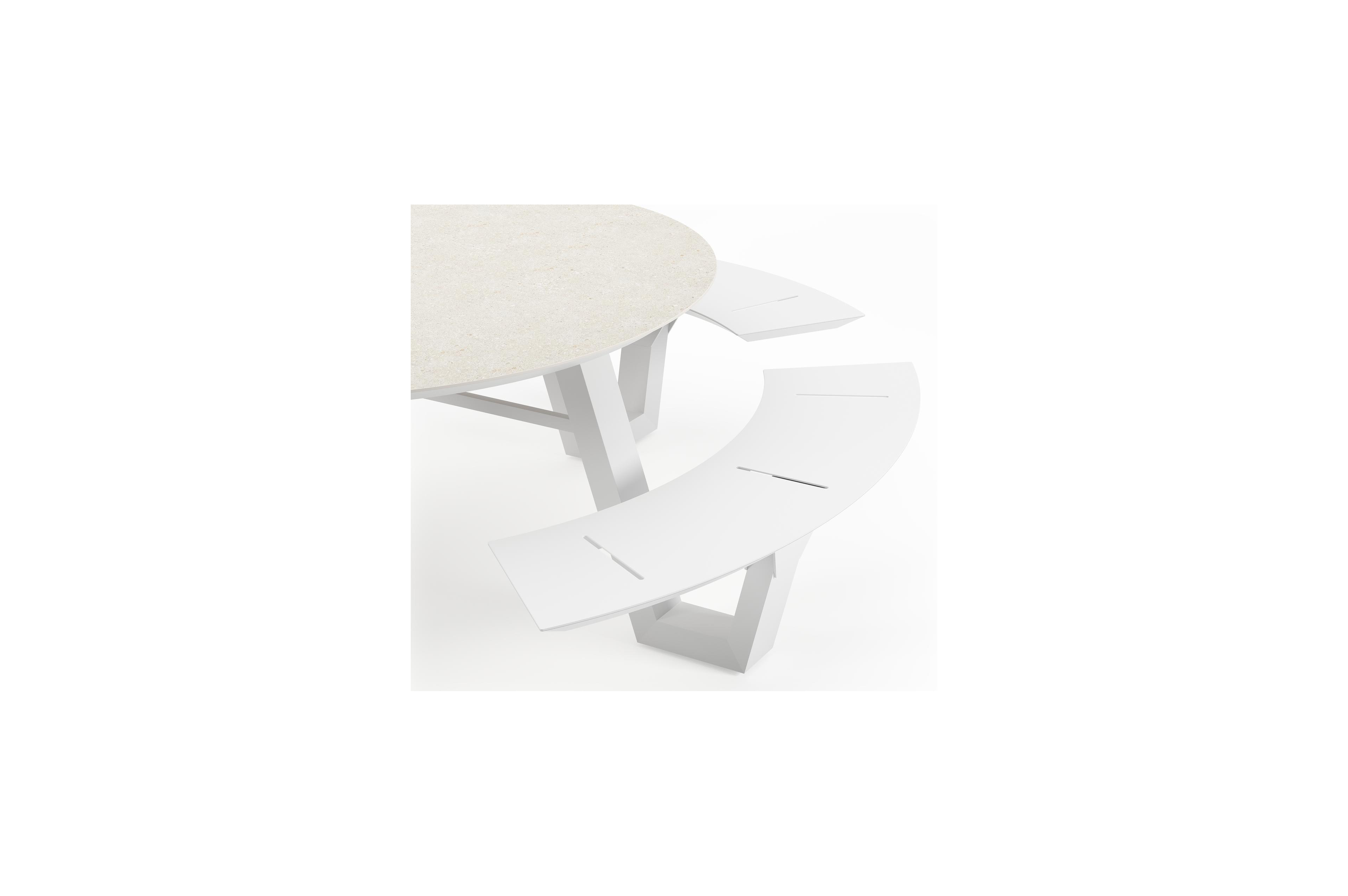 Rondino picknicktafel in wit aluminium en volkeramiek shilin tafelblad - Ø 236 x H 71,5 cm