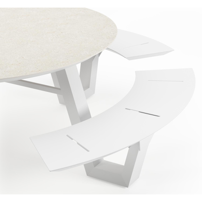 Rondino picknicktafel in wit aluminium en volkeramiek shilin tafelblad - Ø 236 x H 71,5 cm