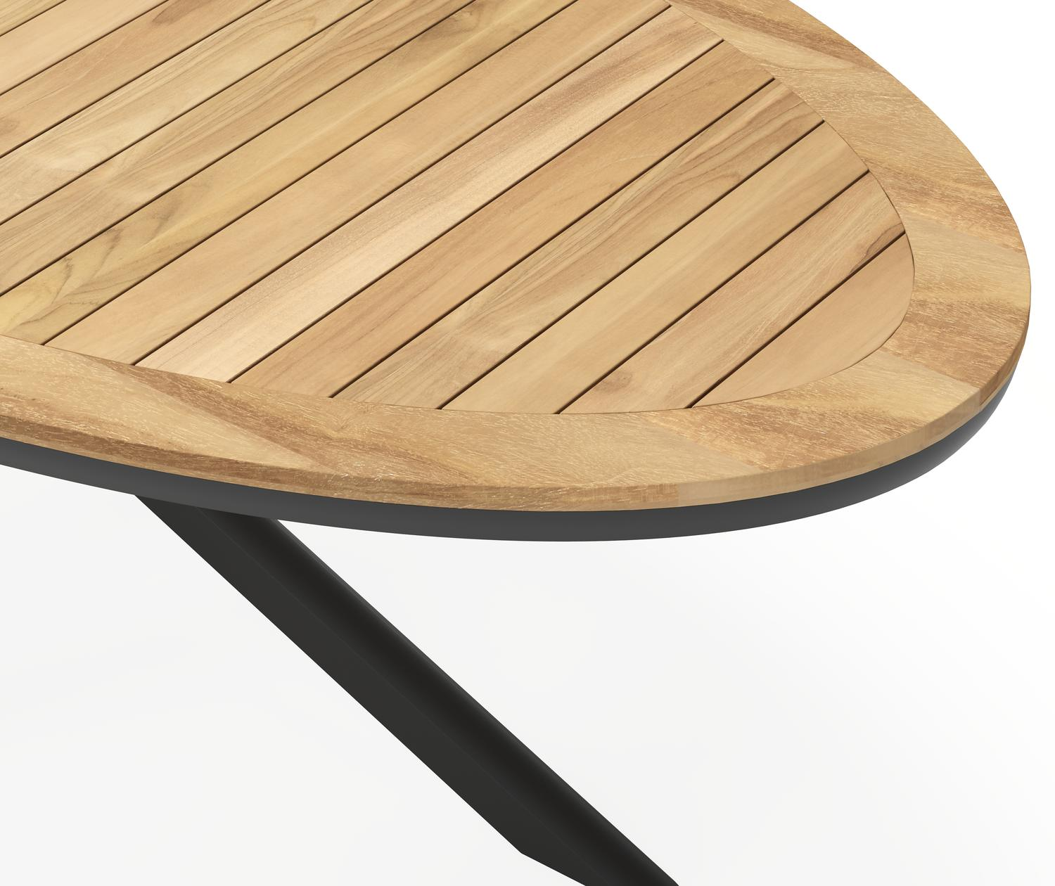 Pamplona ovale tuinset in zwart aluminium en teak natural finish met 6 Calobra tuinstoelen