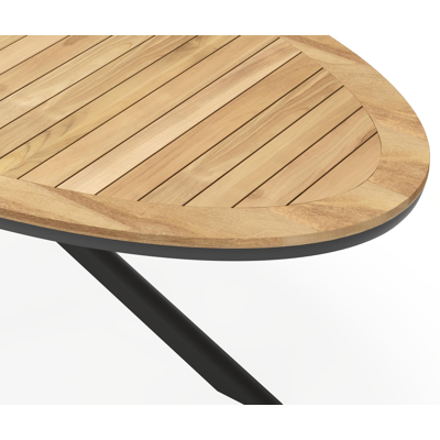 Pamplona ovale tuinset in zwart aluminium en teak natural finish met 6 Matera tuinstoelen