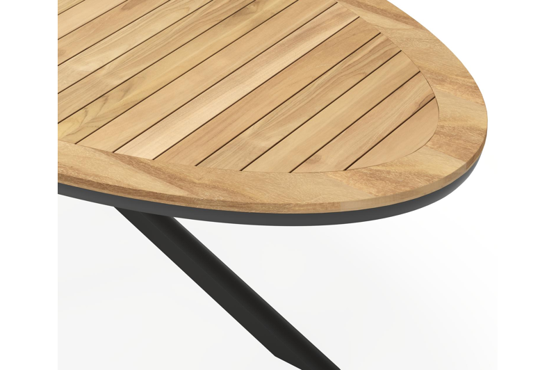 Pamplona ovale tuinset in zwart aluminium en teak natural finish met 6 Matera tuinstoelen