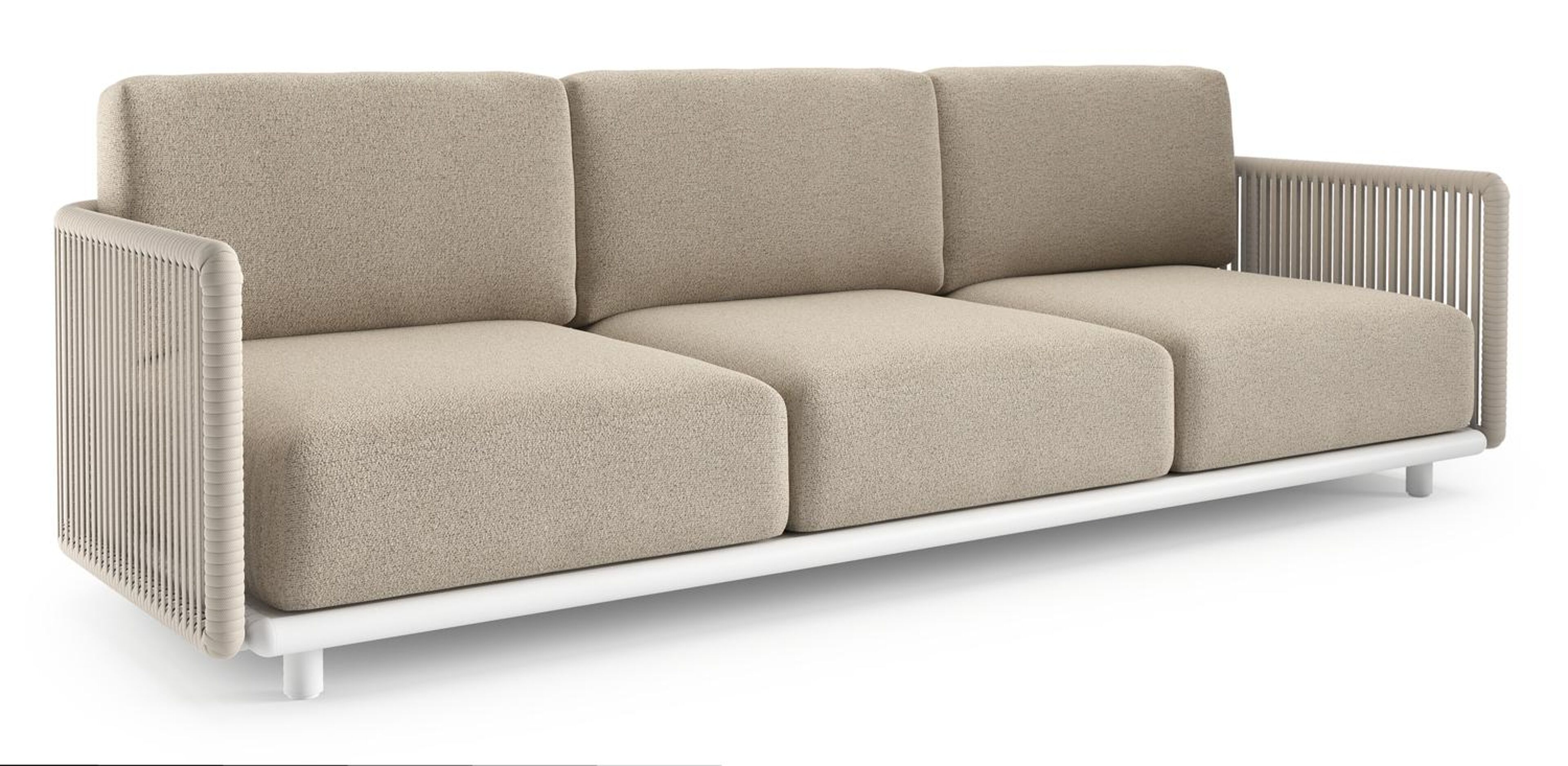 Organo loungebank in wit aluminium en beige verticaal geweven luxe vlakke rope met marbella beige all weather Cosytica kussen