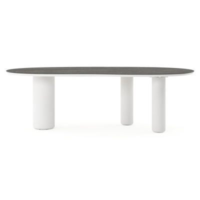 Table de jardin Amico organique en aluminium blanc et céramique pleine Black Obsession - Lg. 240 x Lrg. 110 x Haut. 73.5 cm