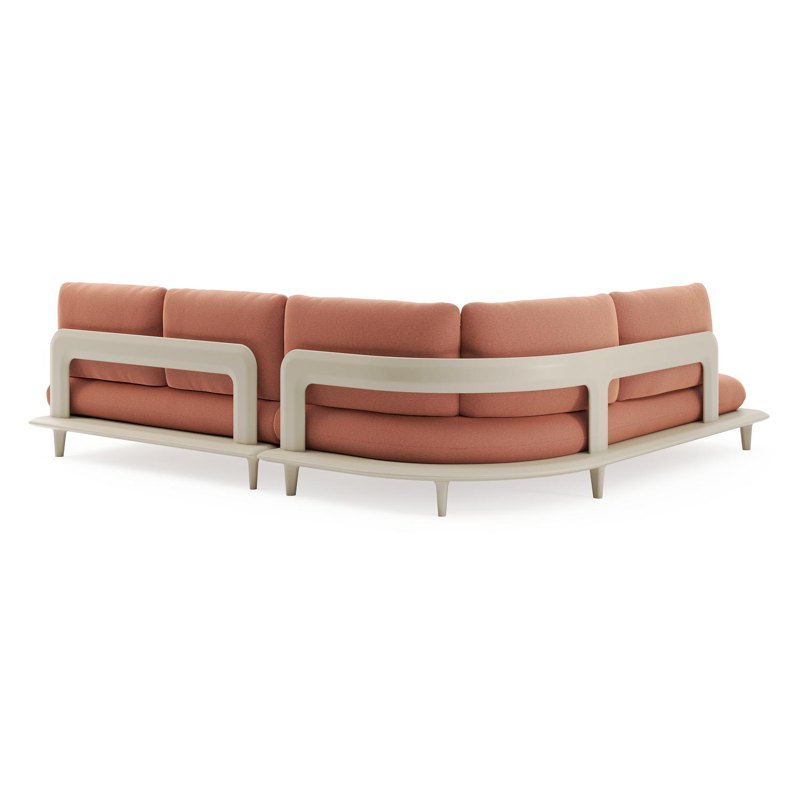 Bomero loungehoek in beige aluminium met heritage rust all weather sunbrella® luxe kussen