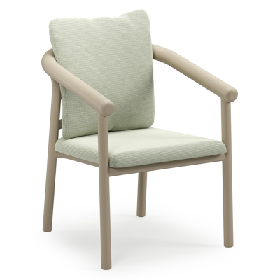 Amico stapelbare tuinstoel in beige aluminium met stoelkussen in All Weather Sunbrella® Luxe Slow Spirea