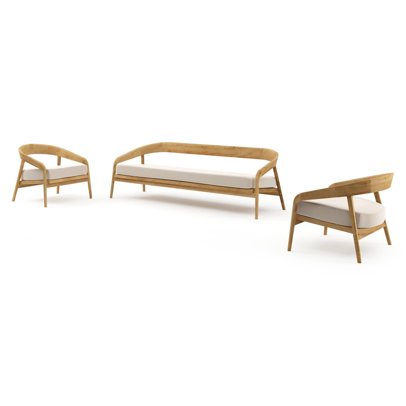 Lacrima loungeset in teak met lopi antique all weather Sunbrella® luxe kussen
