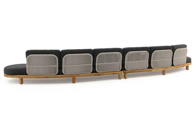 Donato loungebank in teak en beige verticaal geweven ronde rope met all weather sunbrella® luxe Chartres Sooty kussen