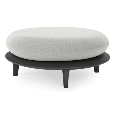 Pouf Bomero en aluminium noir et coussins en all weather sunbrella® luxe savane nimbus