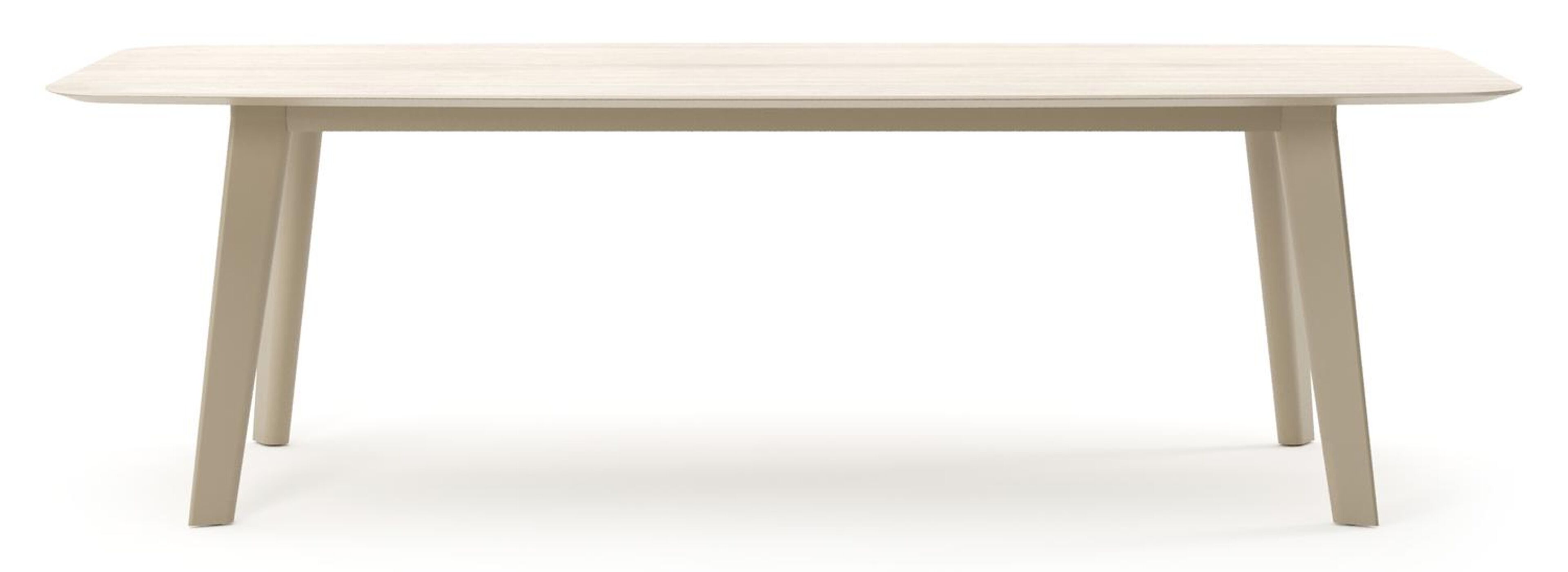 Table de jardin Lacrima forme de bateau en aluminium beige et céramique pleine Travertino Bianco - Lg. 255 x Lrg. 115 x Haut. 74 cm