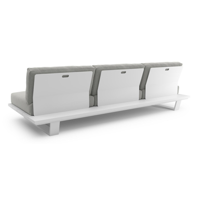 Canapé de jardin Pagino en aluminium blanc avec coussins en all weather sunbrella® luxe savane nimbus