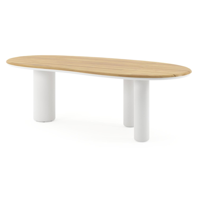 Amico tuintafel organisch in wit aluminium en teak - L 240 x B 110 x H 73.5 cm