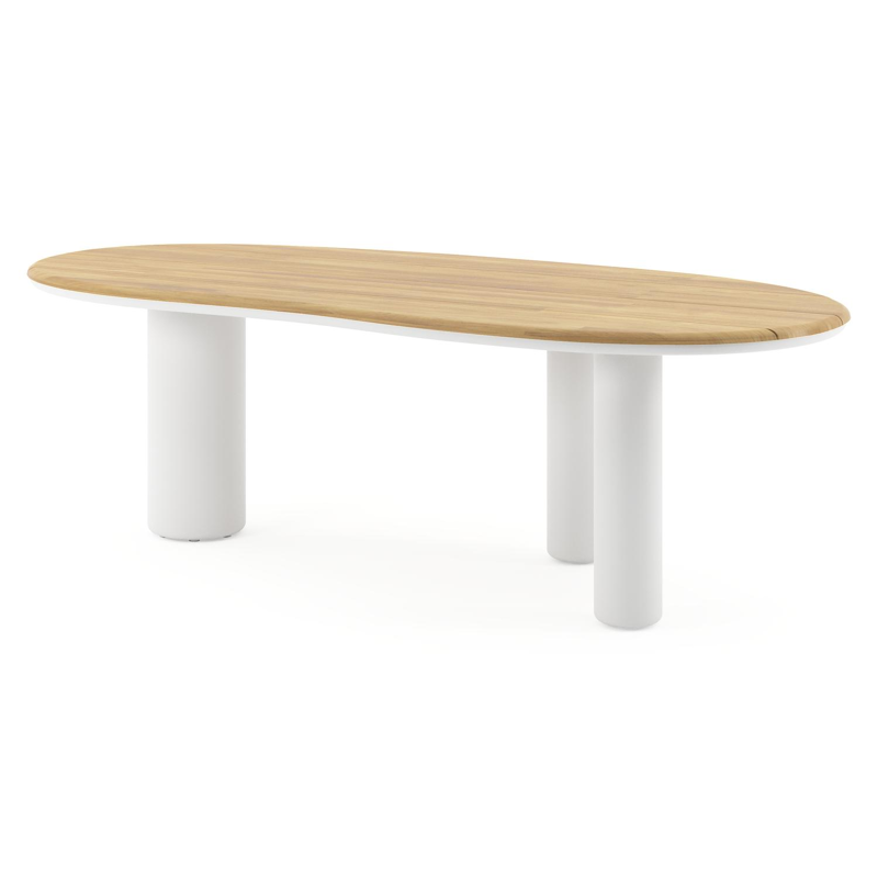 Amico tuintafel organisch in wit aluminium en teak - L 240 x B 110 x H 73.5 cm
