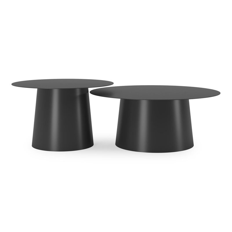 Avila loungetafels in zwart aluminium - Dia. 90 x H 36 cm, Dia. 70 x H 42 cm