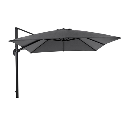 Avola zweefparasol met tiltfunctie in zwart aluminium met grijs weather+ softtouch parasoldoek - L1 300 x L2 300 cm (zonder voet)