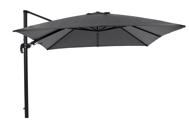Avola zweefparasol met tiltfunctie in zwart aluminium met grijs weather+ softtouch parasoldoek - L1 300 x L2 300 cm (zonder voet)