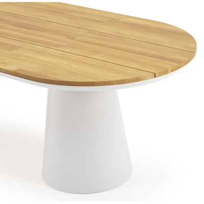 Table de bar Orso en aluminium blanc et teck - Lg 260 x Larg. 100 x H 75,5 cm