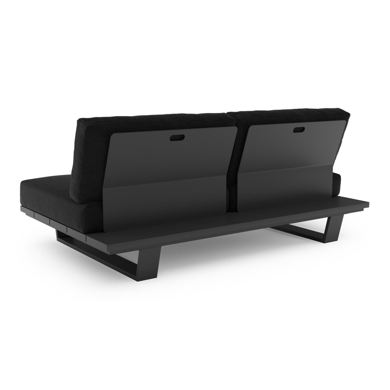 Canapé de jardin Pagino en aluminium noir et coussins en all weather sunbrella® luxe lopi baribal