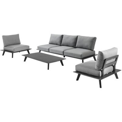 Puglia loungeset in zwart aluminium met grijs weather+ softtouch kussens
