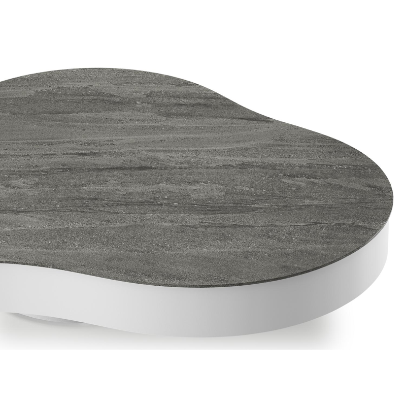 Table de basse Lomano cloud en aluminium blanc et céramique pleine Aspen Grey - Lg. 131 x Lrg. 108 x Haut. 25 cm