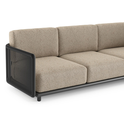 Organo loungebank in zwart aluminium en zwart verticaal geweven luxe vlakke rope met bora jungle all weather Cosytica kussen