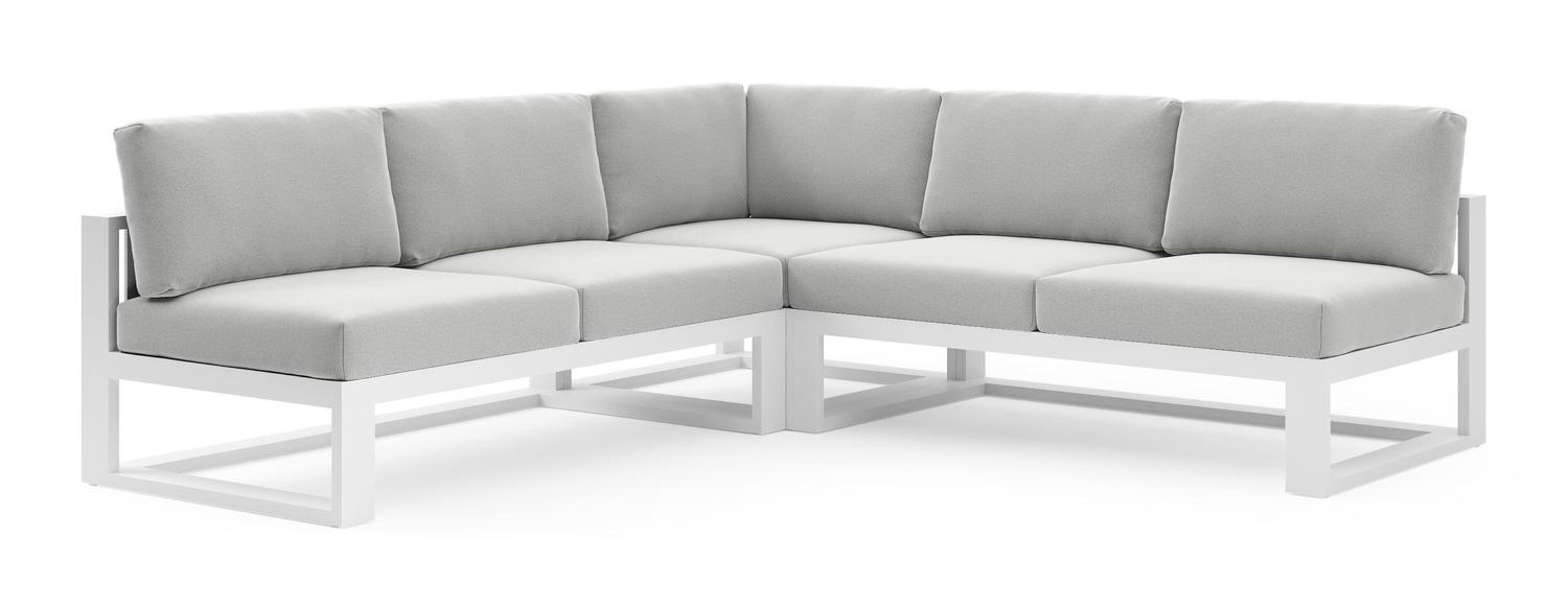 Salon de jardin d'angle Verato en aluminium blanc et coussins en all weather sunbrella® luxe natte grey chine