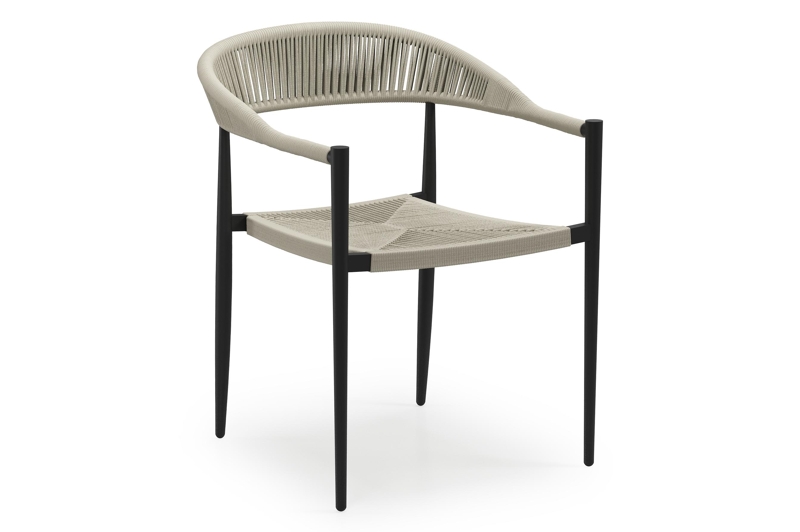 Ensemble de jardin Calzo en aluminium noir et polywood avec 6 chaises de jardin empilable Guarda