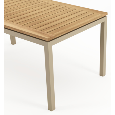 Amalfi verlengbare tuintafel rechthoekig in beige aluminium en teak - L 156-214 x B 90 x H 75 cm